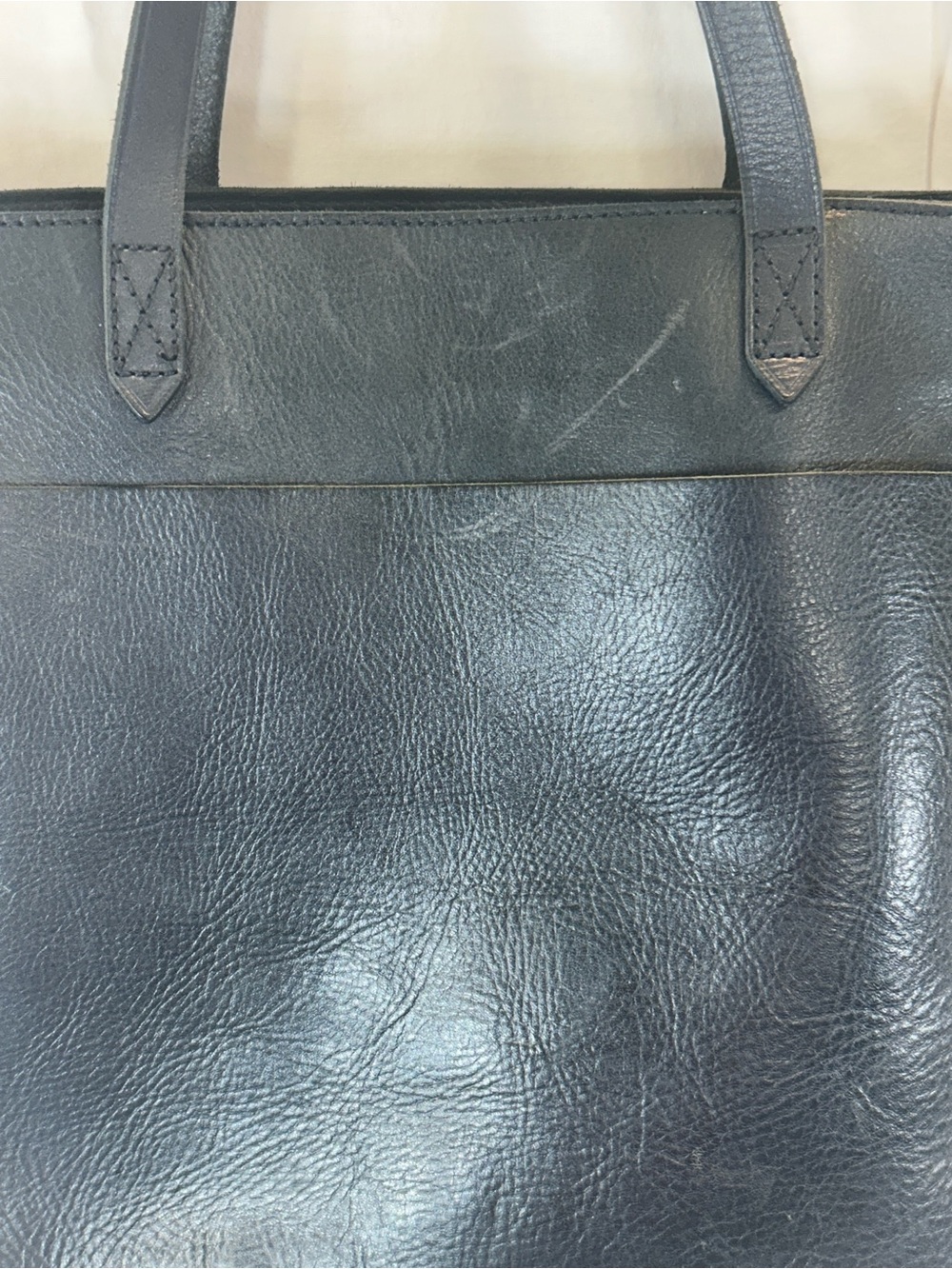 Madewell Deep Teal Leather Tote with Striped Canvas Strap - Picture 3 of 11